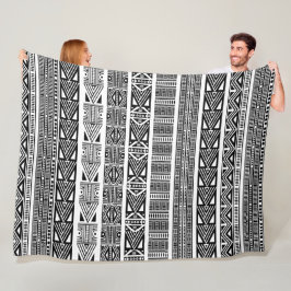Coola Modern Boho Black and White Mönster Strips Fleecefilt