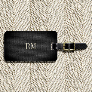 Coola Modern Elegant Black Linen Monogram Adress Bagagebricka