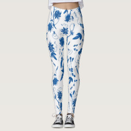 Coola Modern Elegant Blue Blommigt Tooile Leggings