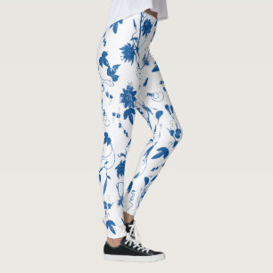 Coola Modern Elegant Blue Blommigt Tooile Leggings
