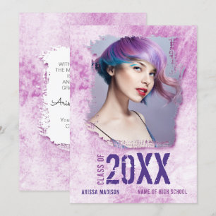 Coola Modern Grunge 2 Sided Photo Rosa Lila Grad Meddelande