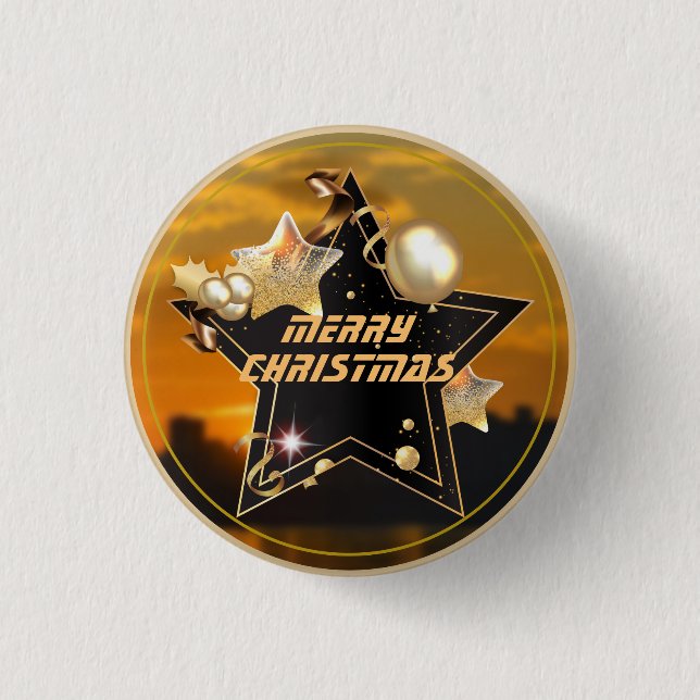 Coola Modern Guld Black Metallic Stars God jul Knapp (Framsida)