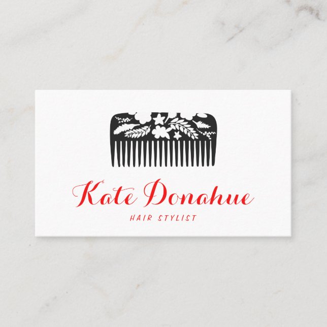 Coola Modern Hairstylist Blommigt Comb Hair Salon Visitkort (Framsida)