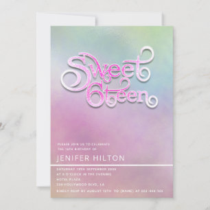 Coola modern holografisk typografi sweet sixteen inbjudningar
