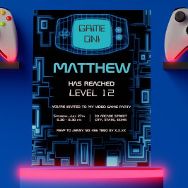 Coola Modern Navy Blue Black Tonåring videospel Pa Inbjudningar