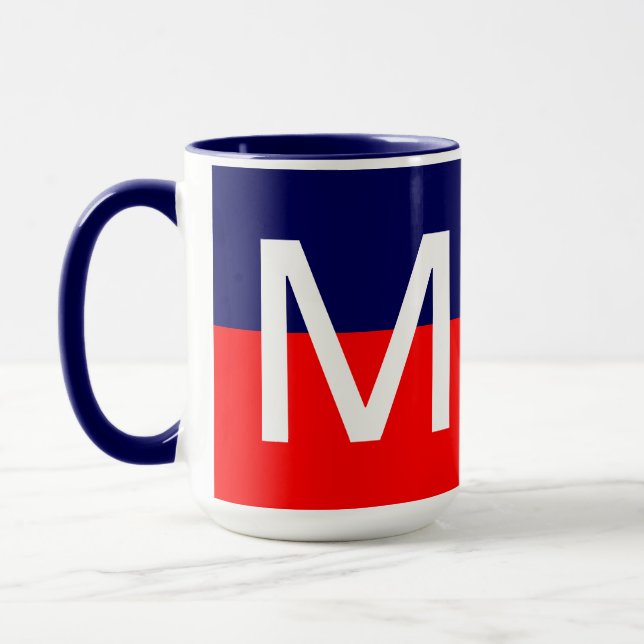 Coola Modern Red White och Blue Monogram Mugg (Vänster)