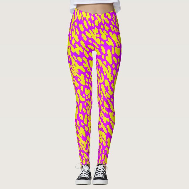 Coola Modern Rosa and Gult Animal Print Mönster Leggings (Framsida)