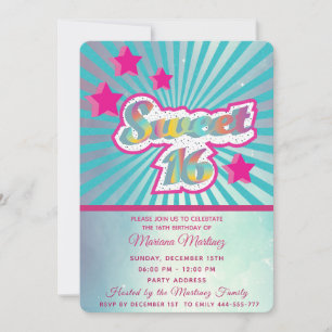 Coola modern toppen-stjärntypografi rosa blue inbjudningar