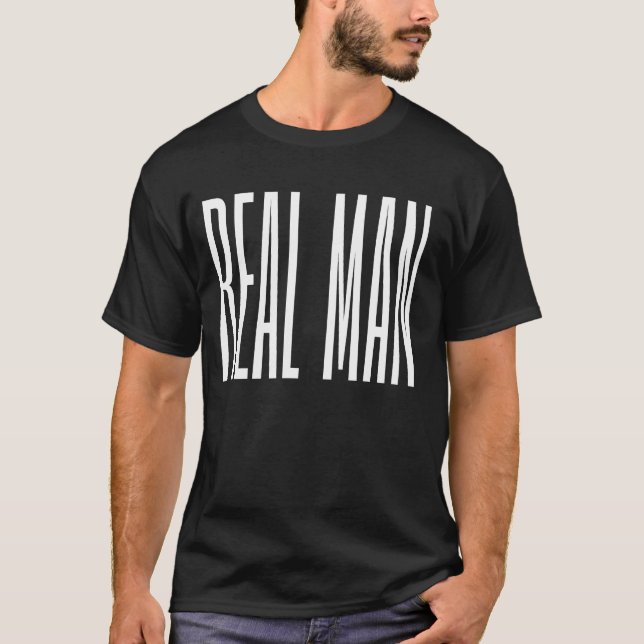 Coola modern trendig rent svart Real man manar T Shirt (Framsida)