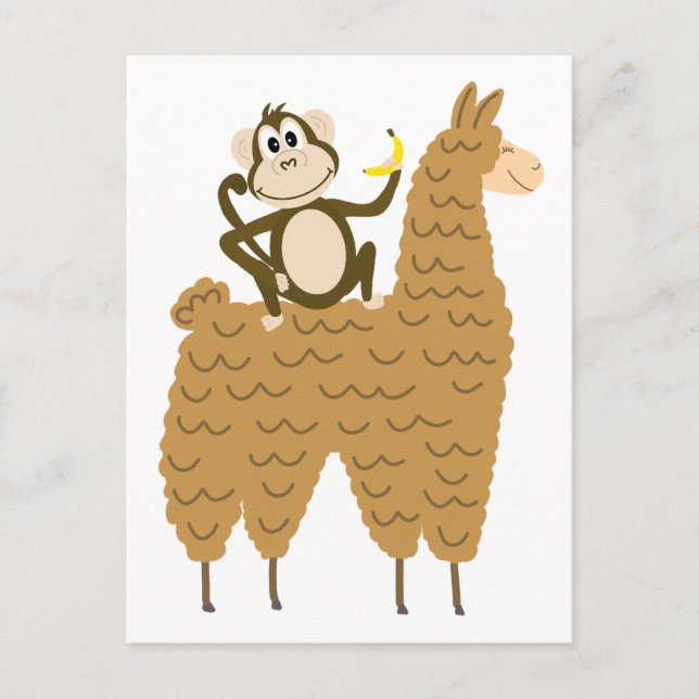 Coola Monkey Riding a Llama Vykort (Framsida)