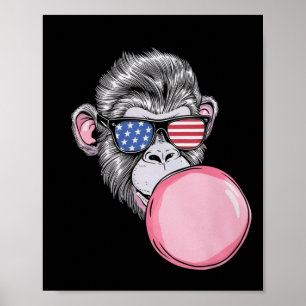 Coola Monkey with American Flagga Sungles 4:e juli Poster