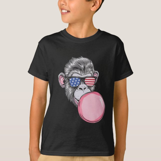 Coola Monkey with American Flagga Sungles 4:e juli T Shirt (Framsida)