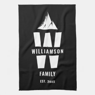 Coola Monogram Family Namn Mountains Black White Kökshandduk