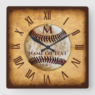 Coola Monogram och Personlig Baseball Clock Fyrkantig Klocka