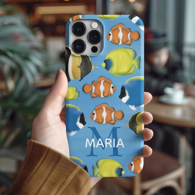 Coola Monogram Tropical Fish Personlig (Tropical Fish Pattern Personalized Monogram Phone Case.)