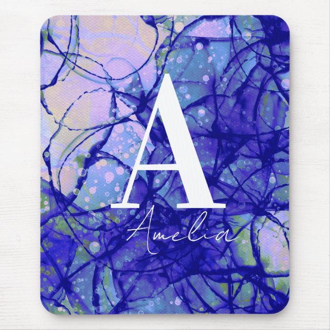 Coola Monogrammed Namn Abstrakt Blue Musmatta (Framsidan)