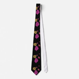 coola, mönster, blommor, rosa, gult och svart slips