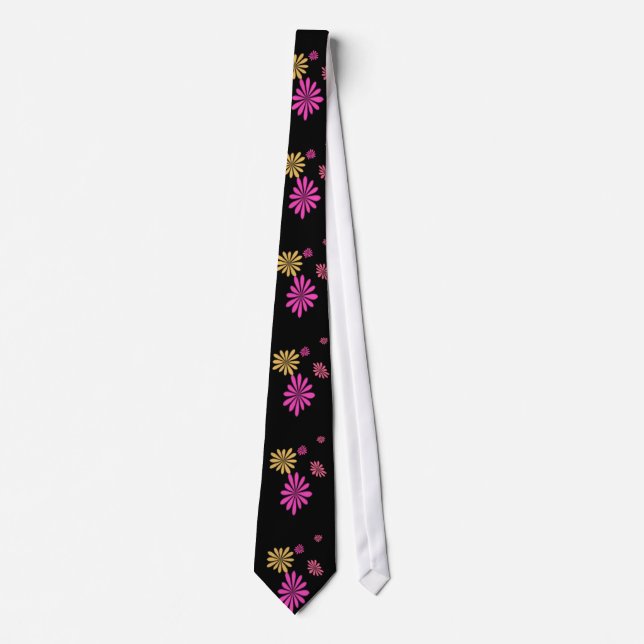coola, mönster, blommor, rosa, gult och svart slips (Framsida)