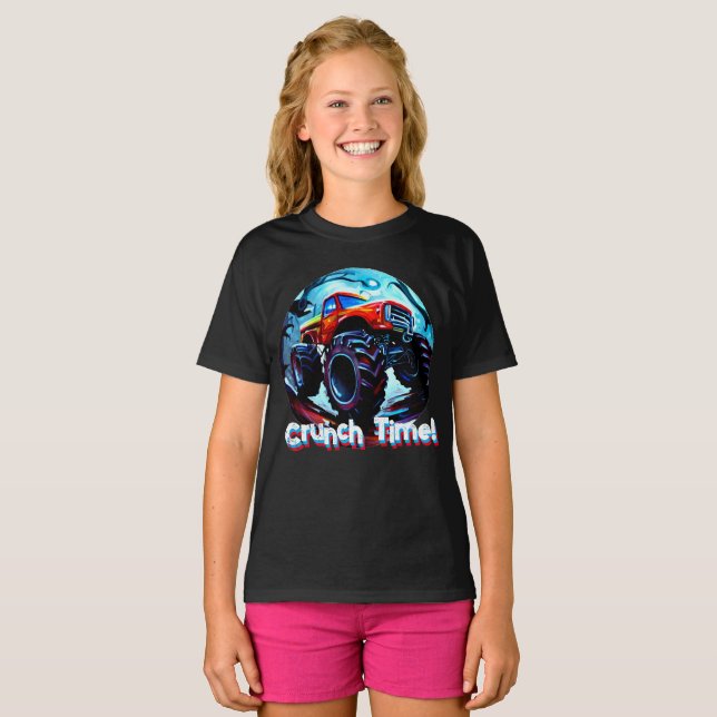 Coola Monster Lastbil Crunch Time T Shirt (Hel framsida)