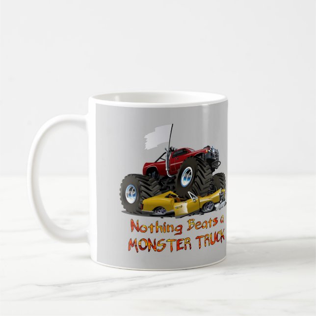 Coola Monster Lastbil som krossar en bil Teckning Kaffemugg (Vänster)
