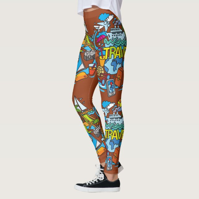 Coola mörk brun bakgrund Tecknad teckning Leggings (Vänster)