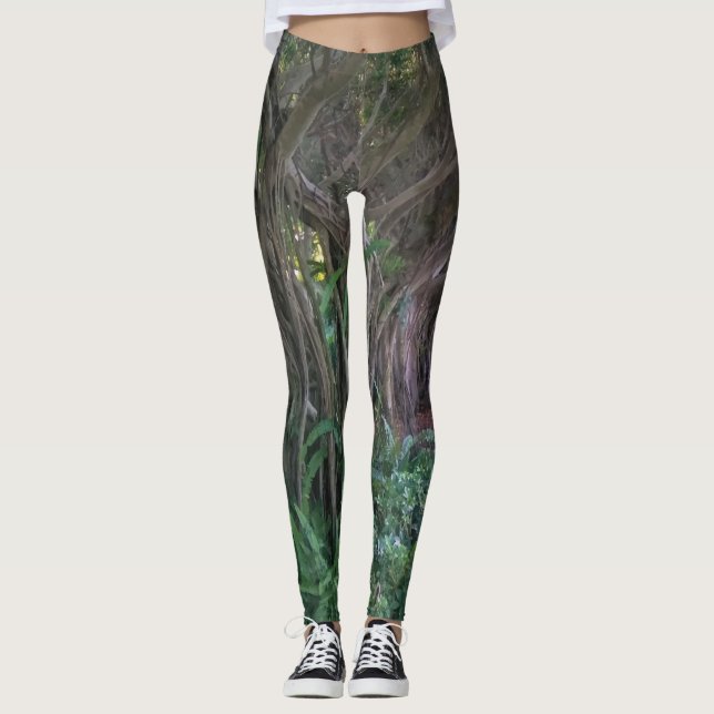 Coola Mörk Forest Tress Skriv ut Leggings (Framsida)