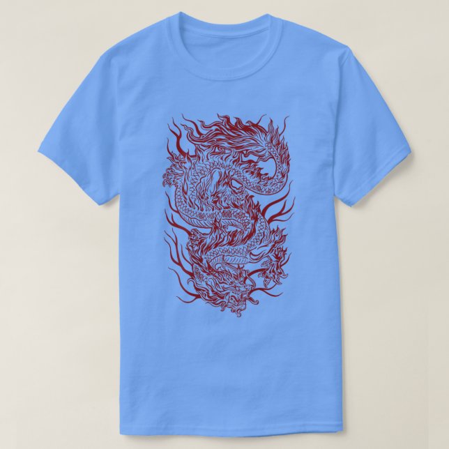 Coola Mörk Röda japanska baksidan av japanska drak T Shirt (Design framsida)