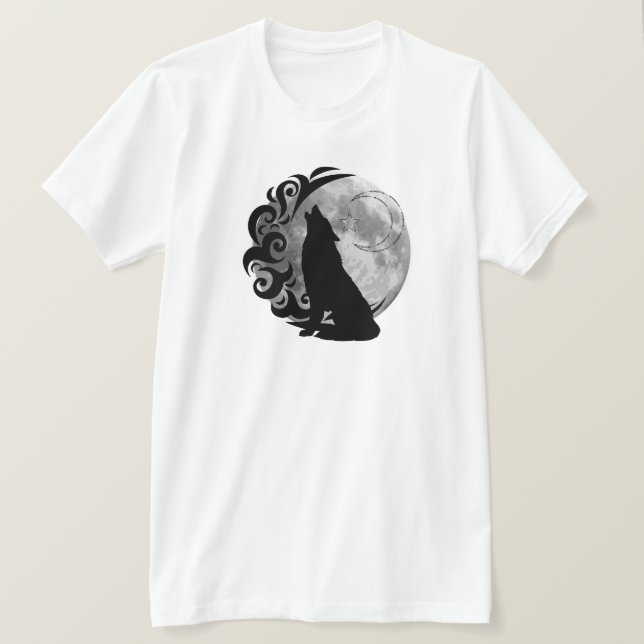 Coola Mörk Varg Black Full Moon Star Retro Magic T Shirt (Design framsida)