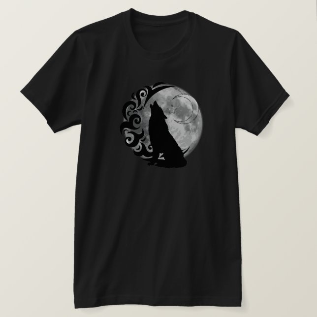 Coola Mörk Varg Black Full Moon Star Retro Magic T Shirt (Design framsida)