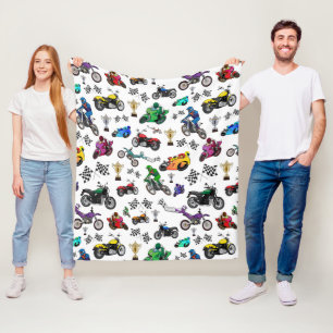 Coola motorcykelillustrationer Mönster Fleecefilt
