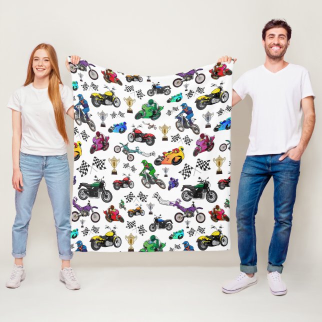 Coola motorcykelillustrationer Mönster Fleecefilt (På plats)