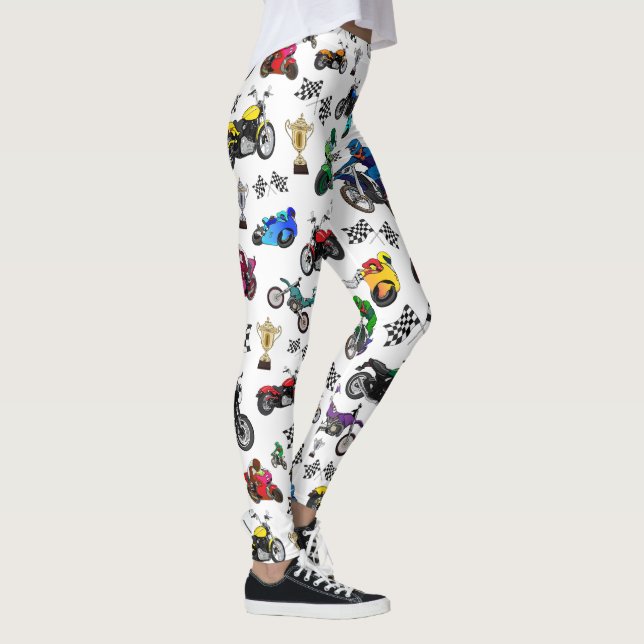 Coola motorcykelillustrationer Mönster Leggings (Höger)