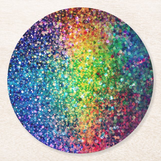 Coola Multifärgad Retro Glitter & Sparkles Mönster Underlägg Papper Rund (Framsidan)