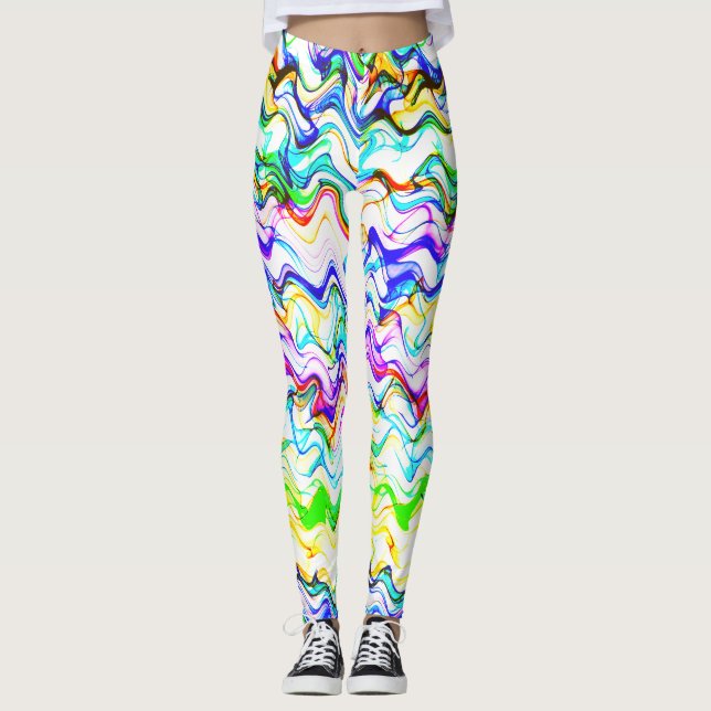 Coola Multifärgat Vågigt Zig Zag Mönster Leggings (Framsida)