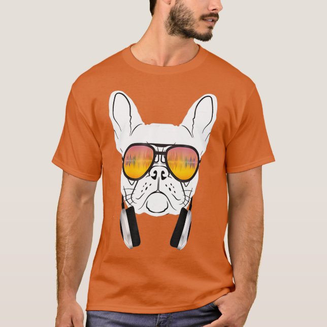 Coola Music DJ Fransk Bulldog för Hundälskare T Shirt (Framsida)