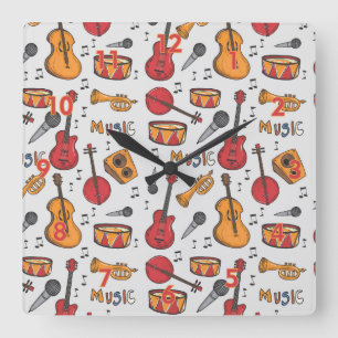 Coola Music Thmet Banjo Drums Guitar Violin More Fyrkantig Klocka