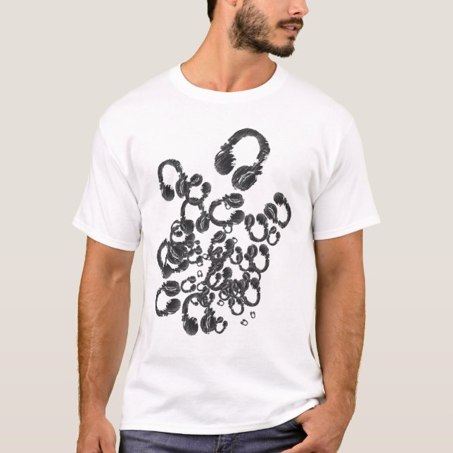 coola musik frimärke i DJ-hörlurar T-shirt (Framsida)