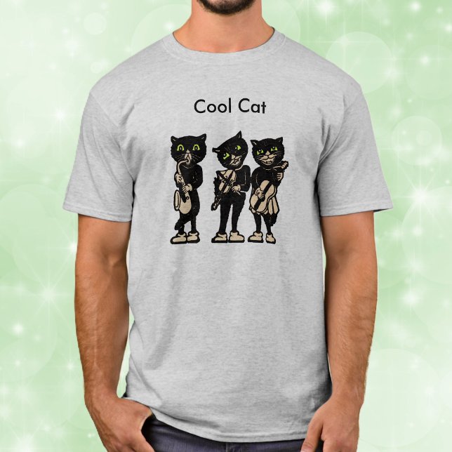Coola musikern Svarta Vintage Katter Tröja (Three black jazz musicians cats playing instruments on unisex tee shirt.)