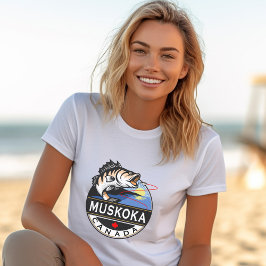 Coola Muskoka Kanada Fiske utomhus Vapensköld T Shirt