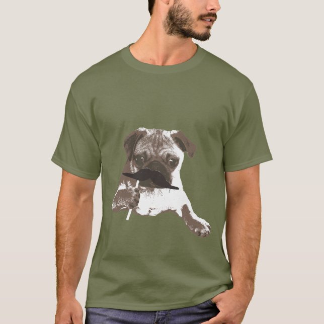 Coola Mustache Pappa Pug T-Shirt (Framsida)