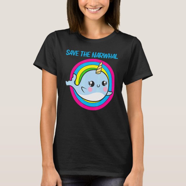 Coola Narwhal För manar Women Rainbow Tusk Sea Uni T Shirt (Framsida)