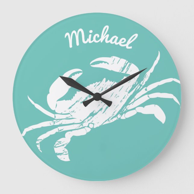 Coola Nautical Blue Crab Anpassningsbar Beach Stor Klocka (Framsida)