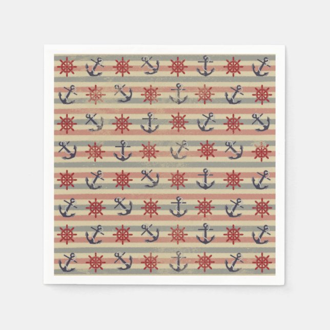 Coola nautiska ankare och fartygsstyrning i hjul pappersservett (Framsidan)