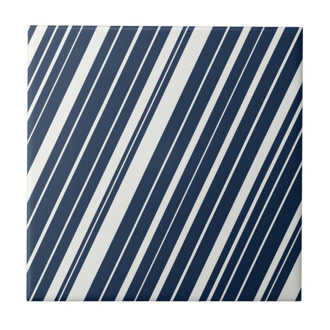 Coola Navy Blue and White Diagonal Rand Mönster Kakelplatta (Framsidan)