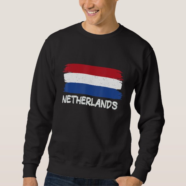 Coola Nederländerna Flagga Lång Ärmad Tröja (Framsida)