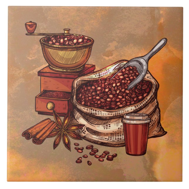 coola nedfläckad kaffedekoder kakelplatta (Framsidan)