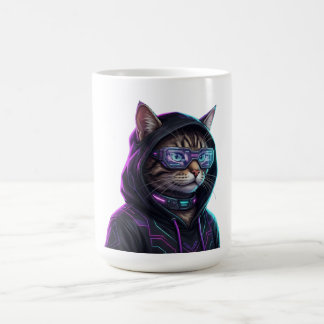 Coola Neon Cyberpunk Tabby Katt Futuristisk Spelar Kaffemugg