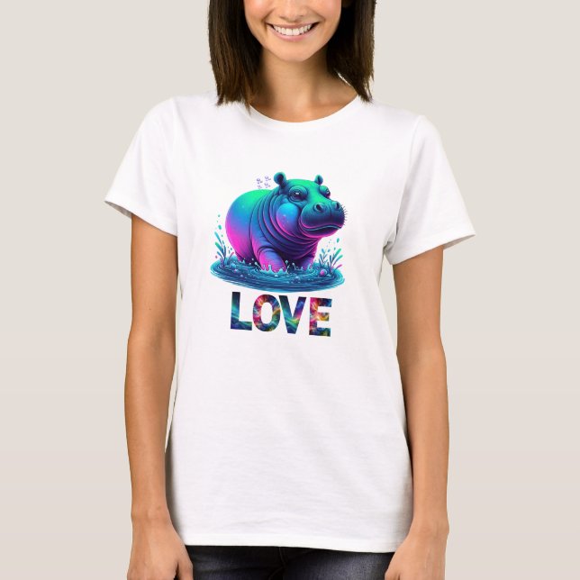 Coola Neon Hippo Kärlek T Shirt (Framsida)