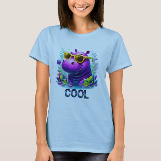 Coola Neon Hippo Lounging i träsket T Shirt (Framsida)