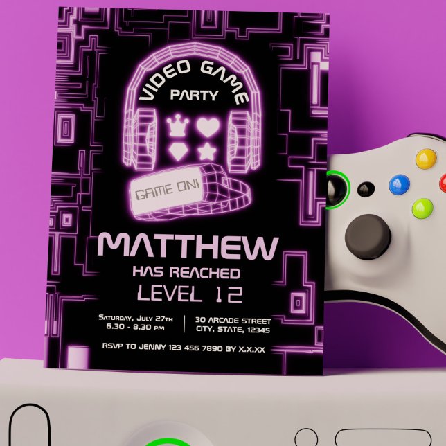 Coola Neon Virtuell Reality Kids Video Game Inbjudningar (Cool Neon Virtual Reality Kids Video Game Invitation)